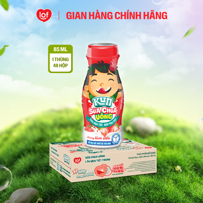 Sữa chua uống KUN vị kem dâu thùng 48 chai x 85ml