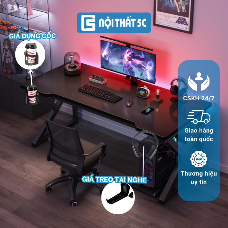 Bàn làm việc & gaming chữ U K Z 1m, 1.2m giá xưởng - Bàn làm việc kiểu Hàn đơn giản kèm phụ kiện khay đựng cốc và giá treo tai nghe tiện lợi, bàn học để máy tính chân sắt sơn tĩnh