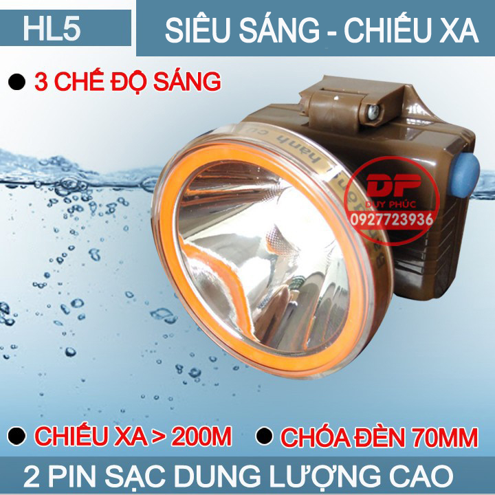 Đèn đội đầu hl5 , đèn pin led sạc điện , siêu sáng chống nước