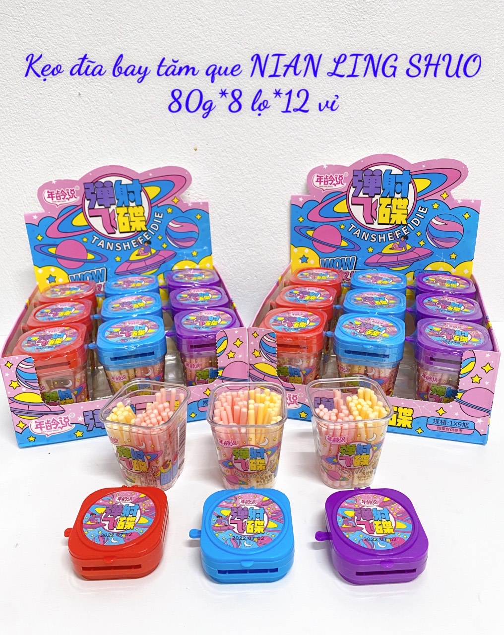 [ Quà tặng ] Combo 12 hộp kẹo tăm Lạnh vị trái cây tặng kèm đĩa bay đồ chơi