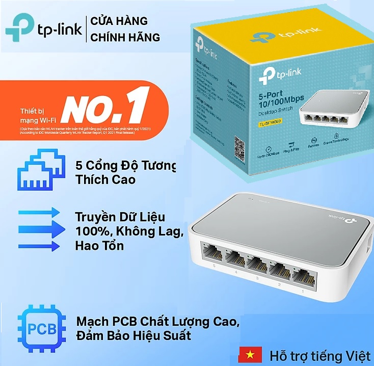 Cổng Chia Mạng Switch TPLink 5 Port SF1005D (Trắng)