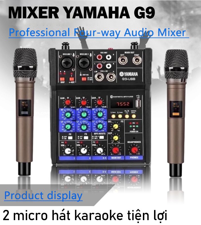 ( TẶNG KÈM 2 MIC ) Trọn Bộ Mixer Yamaha G9 USB Phiên Bản Mới 2023 , Mixer Chuyên Karaoke, Livestream, Thu Âm Cao Cấp  Màn Hình Led Hiển Thị, Bluetooth 5.0 Dùng Cho Loa kéo, Loa Ô Tô, Dàn Karaoke Gia Đình, Livestream, Thu Âm, BH 12T