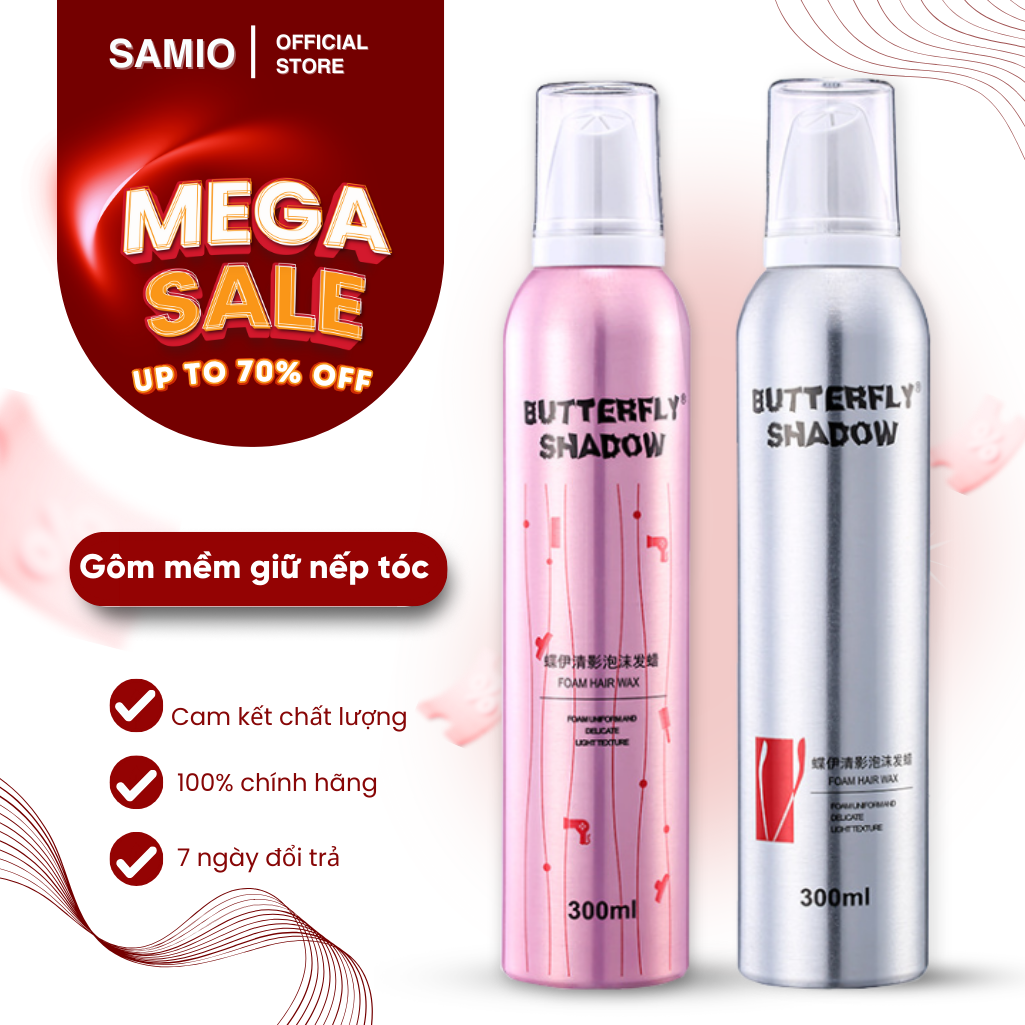 Gôm mềm giữ nếp tóc BUTTERFLY SHADOW 300ML Keo bọt dạng mềm tạo kiểu và giữ nếp tóc uốn xoăn tự nhiên bồng bềnh Giữ Ẩm