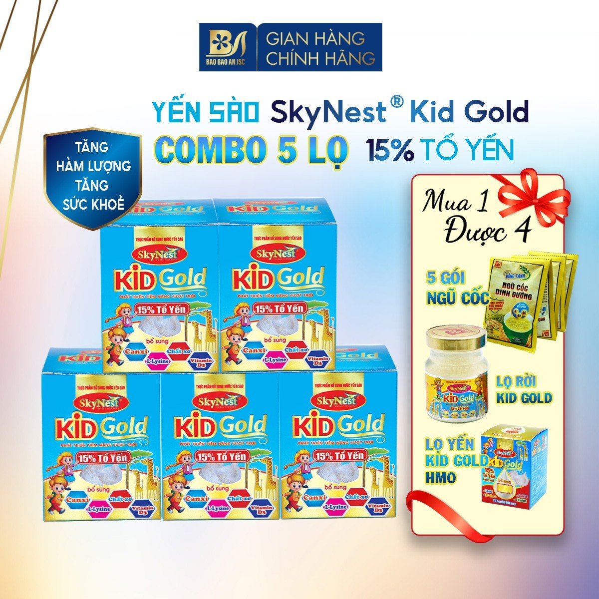 (Combo 5 TẶNG 1+2) Nước yến sào SkyNest Kid Gold 15% Tổ Yến ( 6 lọ x 70ml) Thực phẩm bổ sung cho bé