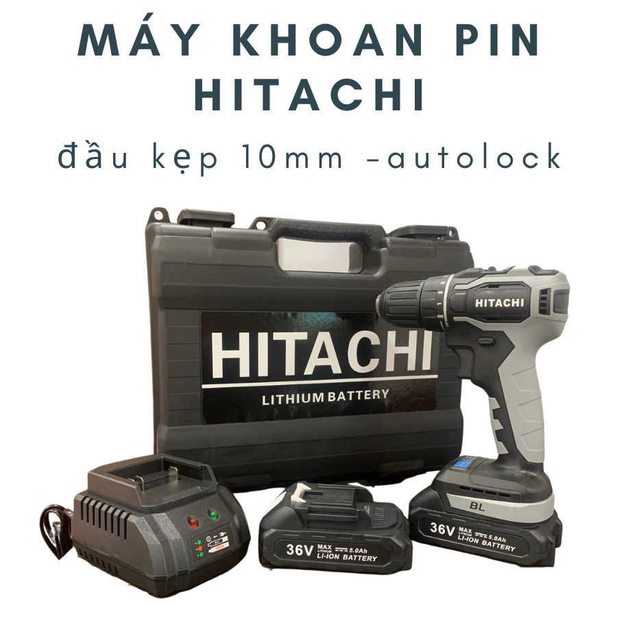 Máy khoan pin cầm tay Hitachi đầu kẹp mũi khoan 10mm động cơ không chổi than, máy khoan bắn vít gia đình