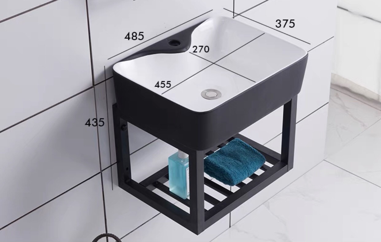 bỘ 4 MÓN TỦ + CHẬU LAVABO VIỀN ĐEN + KỆ GƯƠNG + GƯƠNG