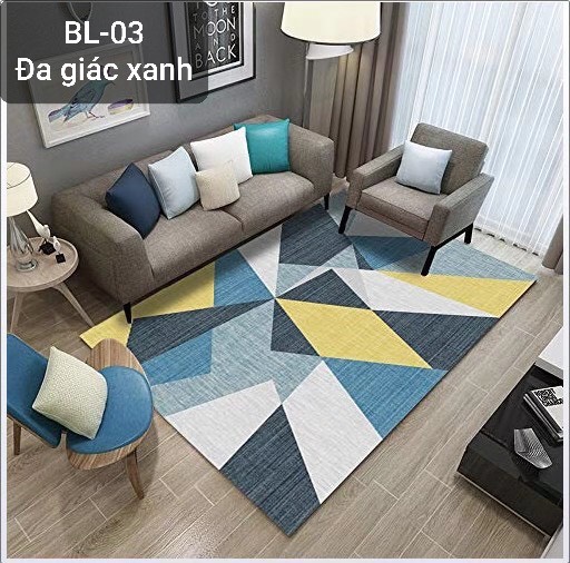 Thảm BALI 5D trải sàn phòng khách mẫu đa giác xanh sang trọng 1m6x2m3