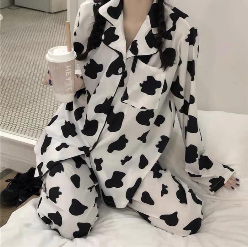 Set bộ pijama bò sữa dd from rộng unisex lapi vn, đồ bộ mặc nhà nam nữ dài tay freesize dưới 56kg mặc đẹp