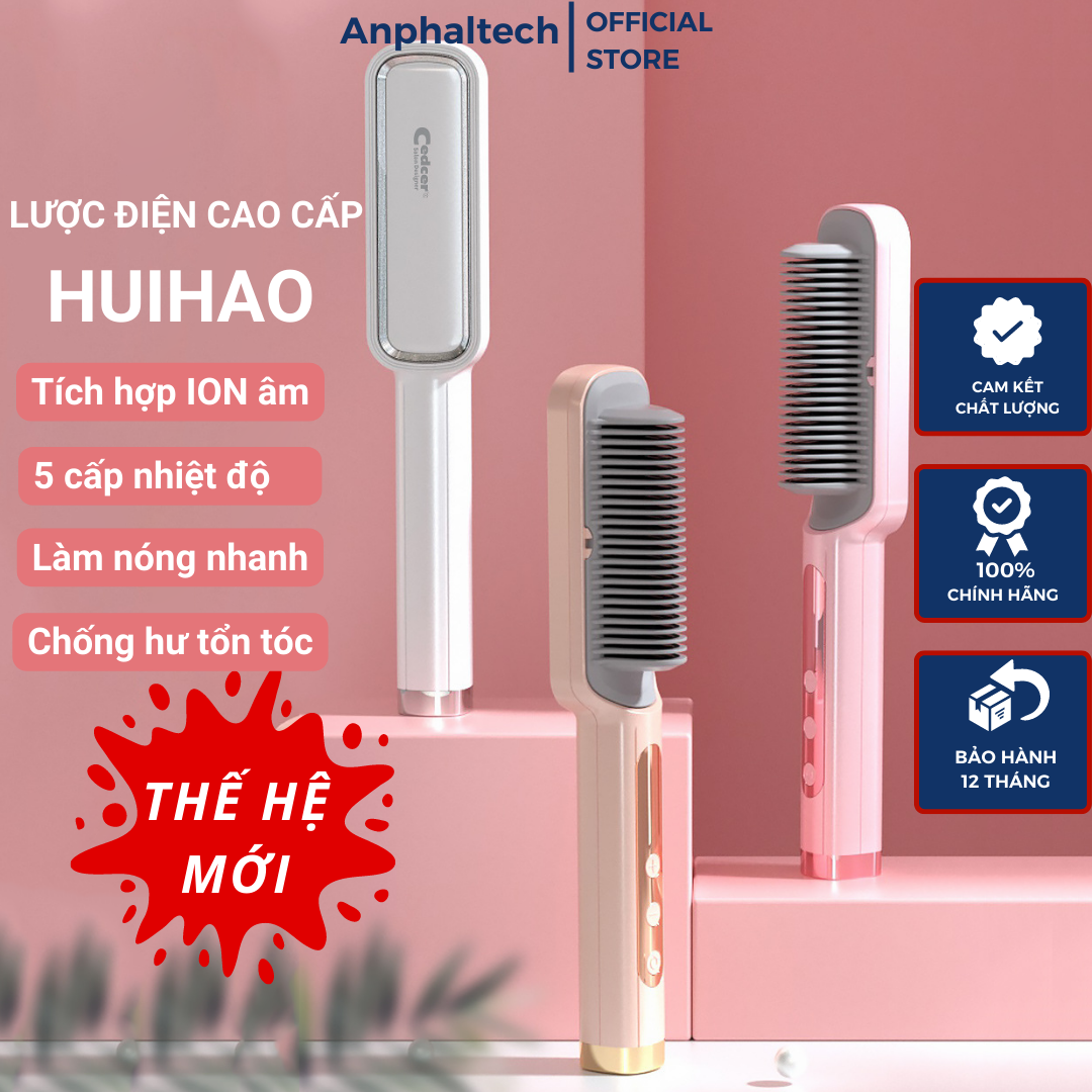 Lược điện chải tóc tạo kiểu tóc huihao s12, lược điện uốn tóc đa năng làm nóng nhanh 5 cấp độ,tích hợp ion âm bảo vệ tóc