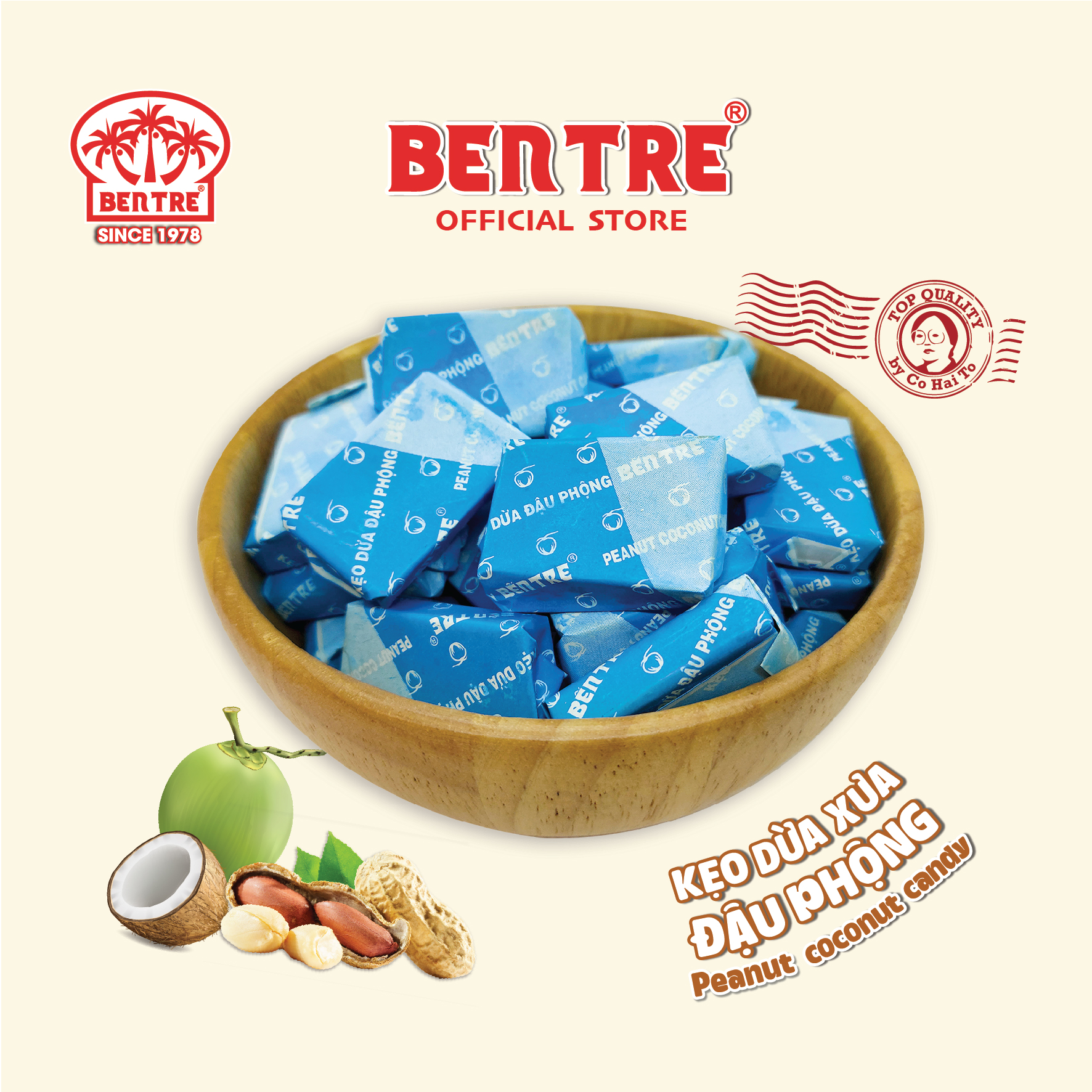 Kẹo dừa xưa vị đậu phộng chính hiệu bến tre bà hai tỏ 300gr