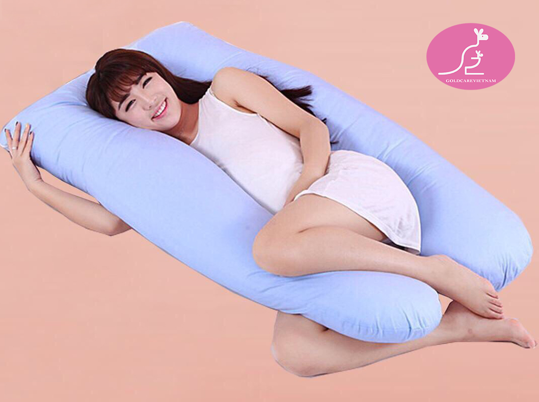 gối ôm bà bầu chữ u cao cấp hoạ tiết trơn siêu mát