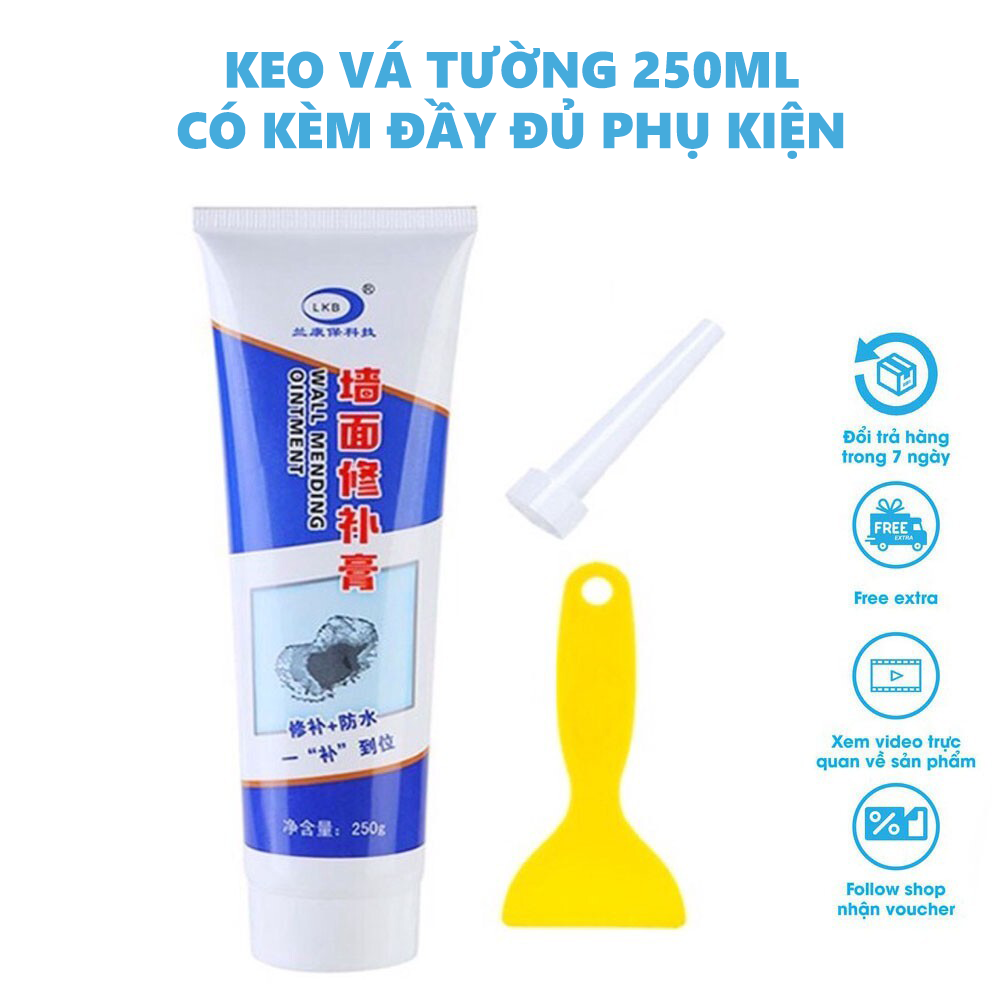  Keo Vá Tường Chống Thấm LKB 250 gr - Trám Trét Vết Nứt Khe Hở Tường - Chống Mốc Ẩm Làm Sạch Tường - Bình Xịt Tường Chống Thấm Dột  Chọn Phân Loại  