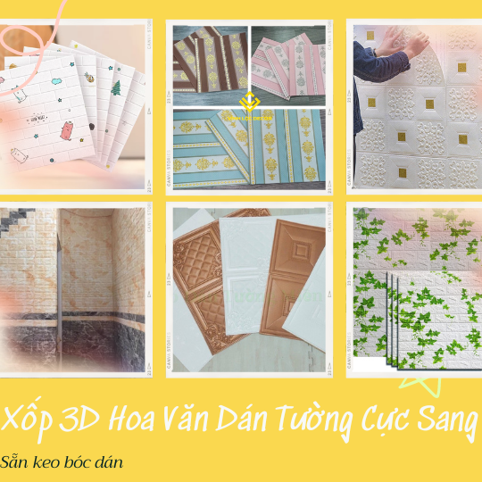 Tấm giấy xốp dán tường giả da, hoa văn dán trần, tường cực sang, tấm to 70x70cm, sẵn keo bóc dán