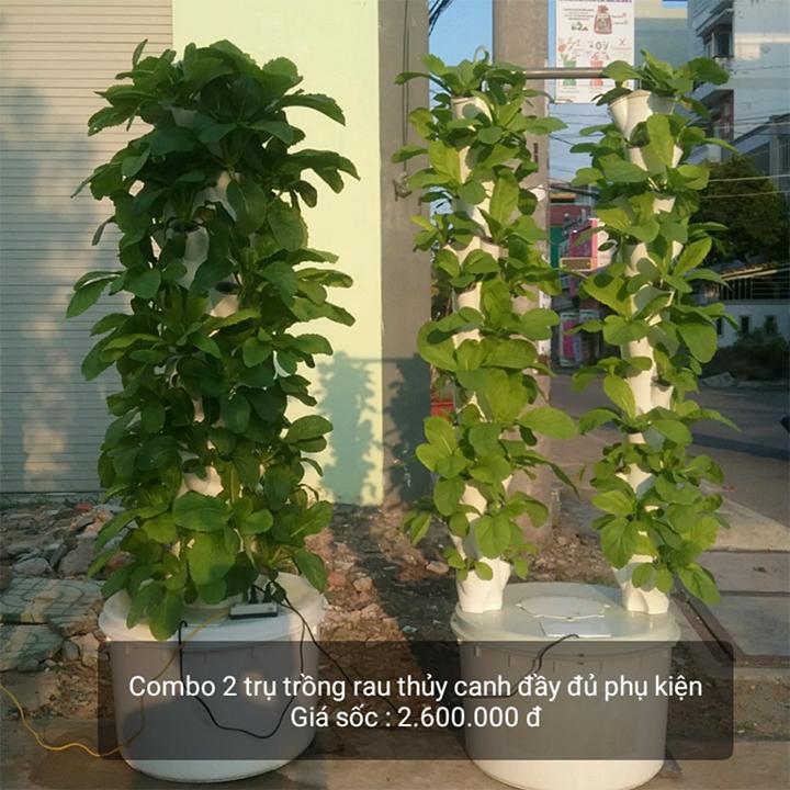 Combo 2 trụ trồng rau thủy canh đầy đủ phụ kiện