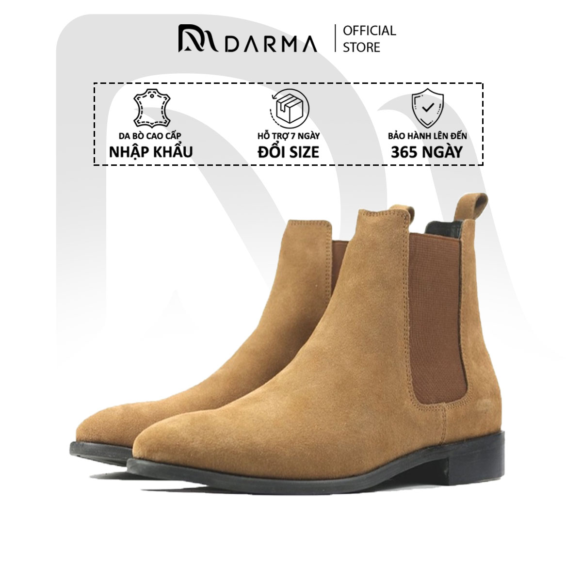 Giày chelsea bốt boots nam da lộn darma cao cấp cổ lửng bo chun nhập khẩu đế tăng chiều cao