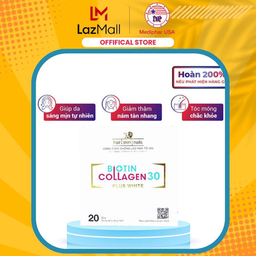 BIOTIN COLLAGEN 30 PLUS WHITE -Hộp 4 vỉ x5 ống - CHÍNH HÃNG 100% MEDIPHAR USA Chuẩn GMP