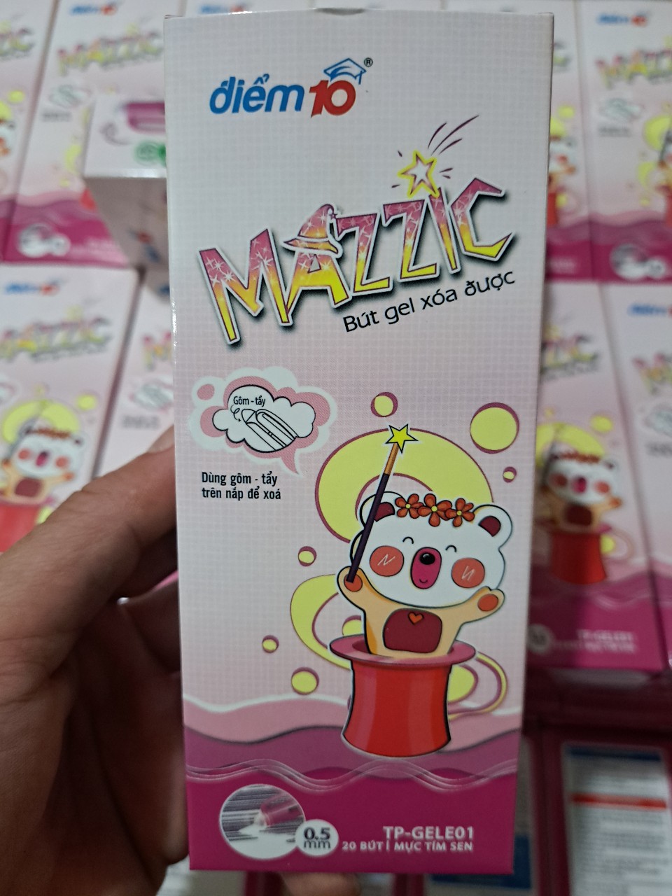 01 hộp 20 cây bút gel xóa được mực tím sen mazzic tp-gele01 0.5mm