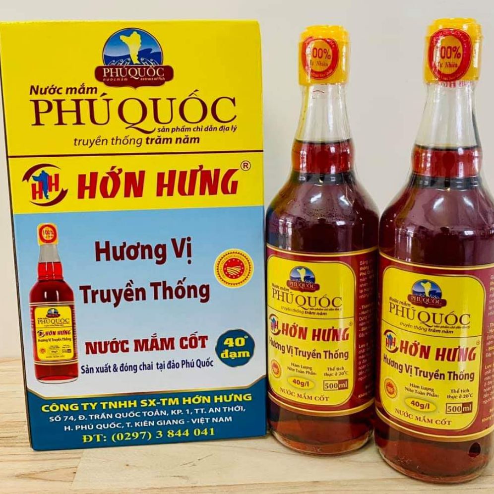 hộp 2 chai nước mắm Hớn Hưng Phú Quốc 500ml chính hãng