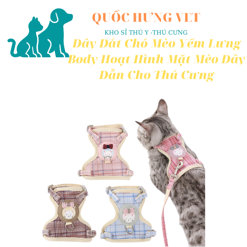 Dây dắt chó mèo yếm lưng body hoạt hình mặt mèo dây dẫn cho thú cưng- quốc hưng vet
