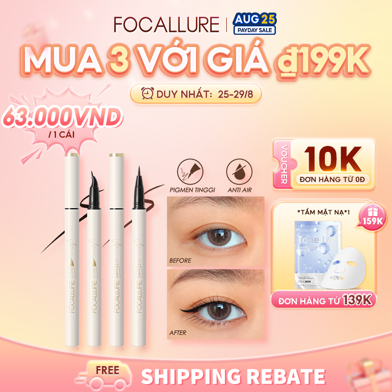 FOCALLURE Kẻ mắt Bút kẻ mắt dạng lỏng nhanh khô Two Style Ultrafine #ConfidenceHalo Waterproof Lâu trôi Bút kẻ mắt