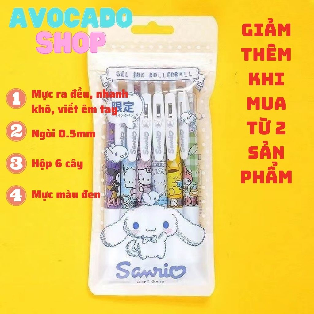Bút gel sanrio hộp 6 chiếc ngòi 0.5mm
