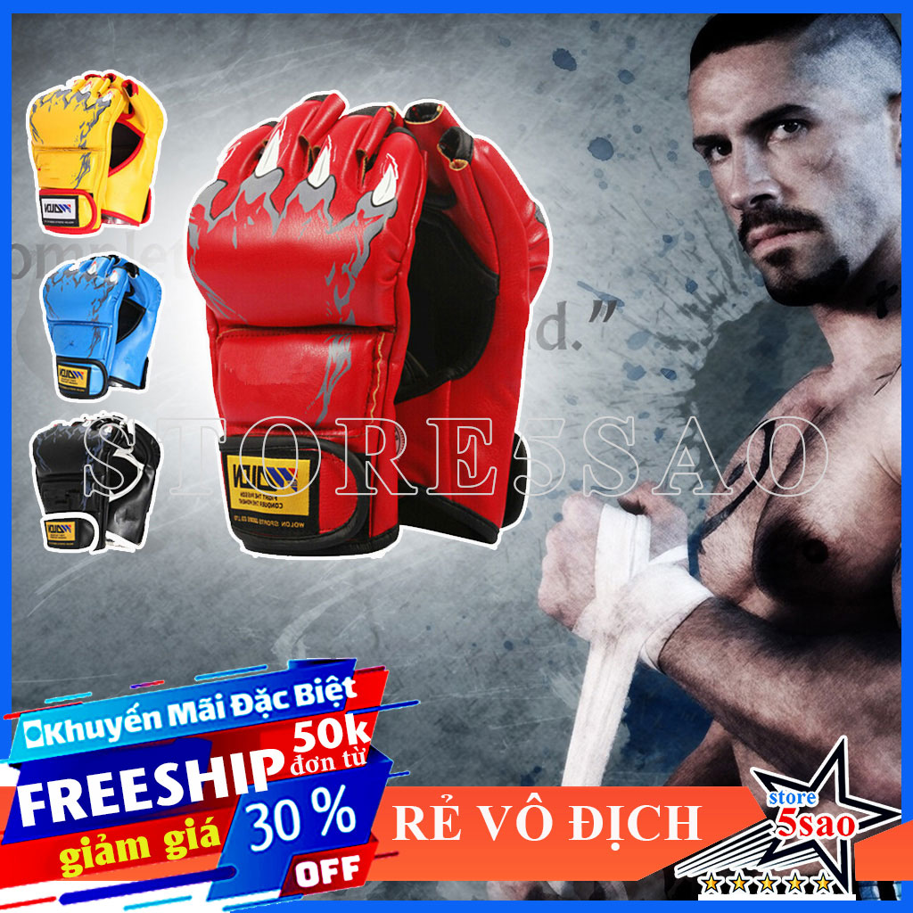 Găng tay đấm bốc hở ngón ⚡new 2021⚡ Găng tay MMA tập võ tự do đối kháng giá rẻ