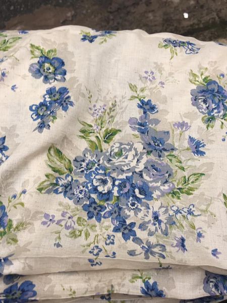 Vải linen tưng hoa chùm màu xanh