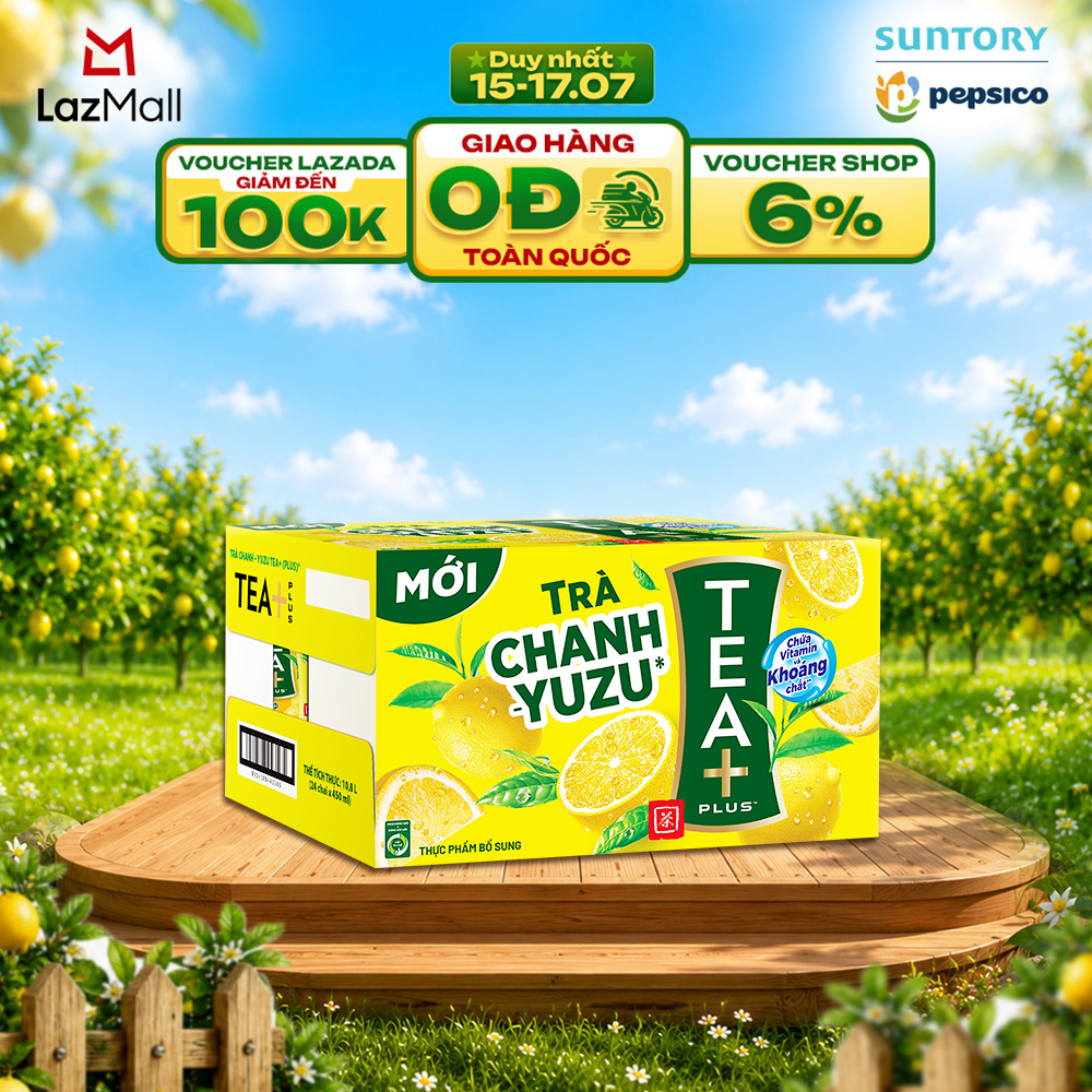 [SALE 15.7] Thùng 24 Chai Trà Ô long Tea+ Vị Chanh Yuzu (450 ml/chai)