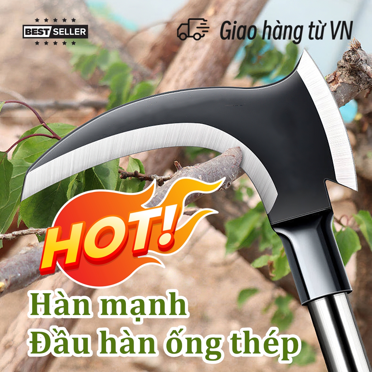 Rìu.Liềm 2 lưỡi phát cỏ. Chặt cành. Bổ củi đa năng bằng thép không rỉ sắc bén tiện lợi