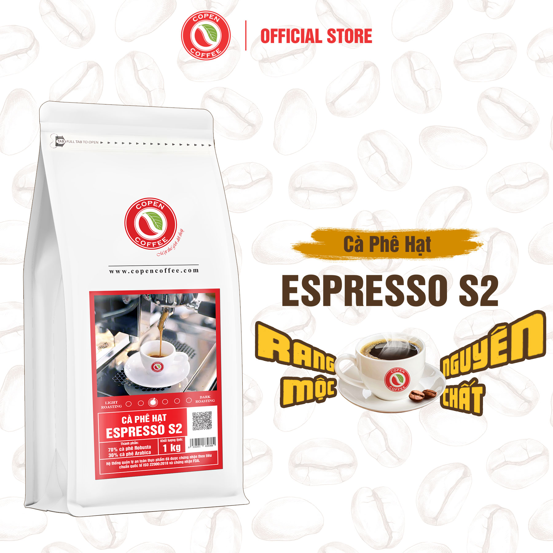  Cà phê hạt Espresso S2 gói 1kg - Rang vừa - Đắng vừa thơm nồng hậu vị sâu - Pha máy pha phin - Copen Coffee 