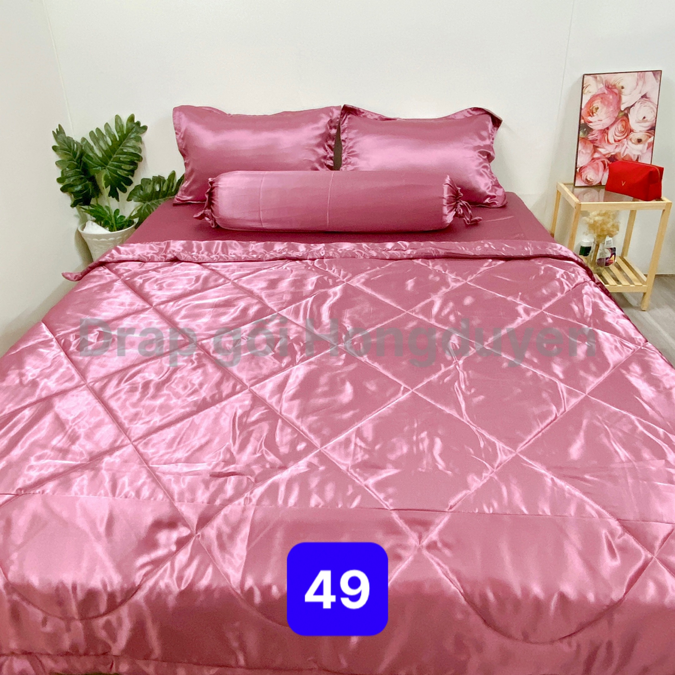 Bộ drap/ga/ra phi bóng trơn 1m6/1m8 trơn màu ruốc 49. Bộ ra phi bóng. Bộ drap phi bóng. Bộ grap phi bóng. Bộ drap phi lụa. Bộ grap phi lụa. Bộ ga phi lụa. Bộ ra phi lụa. Ga giường-ra giường-drap giường-grap giường.
