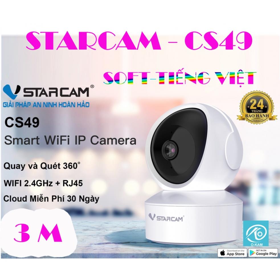 Camera Ip Wifi Starcam Cs49 , 30mpx , Đàm Thoại , Có Lan , Hồng Ngoại 10m