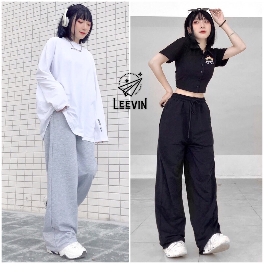 Quần Ống Rộng Thun IRU Unisex Nam Nữ - Kiểu quần ống rộng nữ mặc dáng quần lưng cao Leevin Store