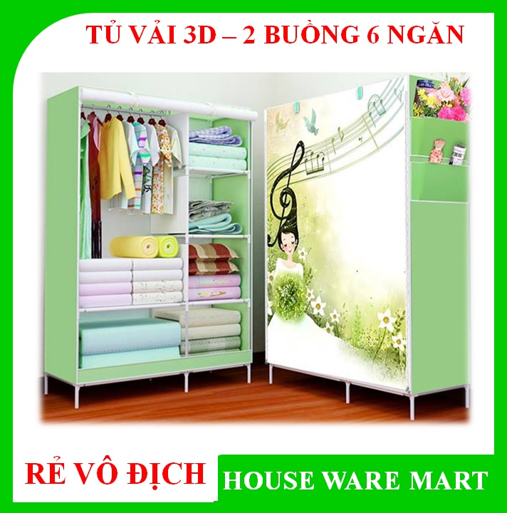 [SIÊU SALE LOẠI I ]Tủ vải 2 buồng 6 ngăn 3D mẫu mới