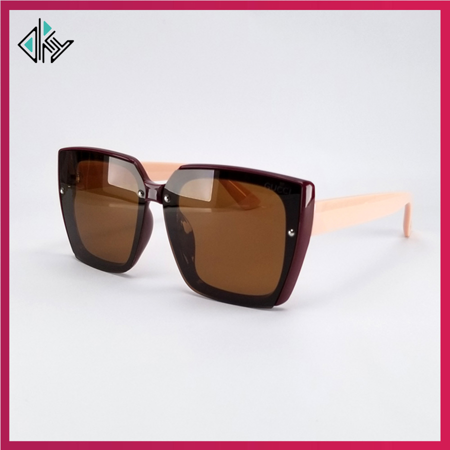 [HCM]Kính mát nữ tròng kính Polarized phân cực màu nâu đỏ chống nắng chống tia UV bảo vệ mắt. Gọng kính màu hồng nữ tính form to ngăn gió ngăn bụi ôm mặt. Mắt kính nữ đi biển du lịch đi làm cho cả tuổi teen và người lớn tuổi