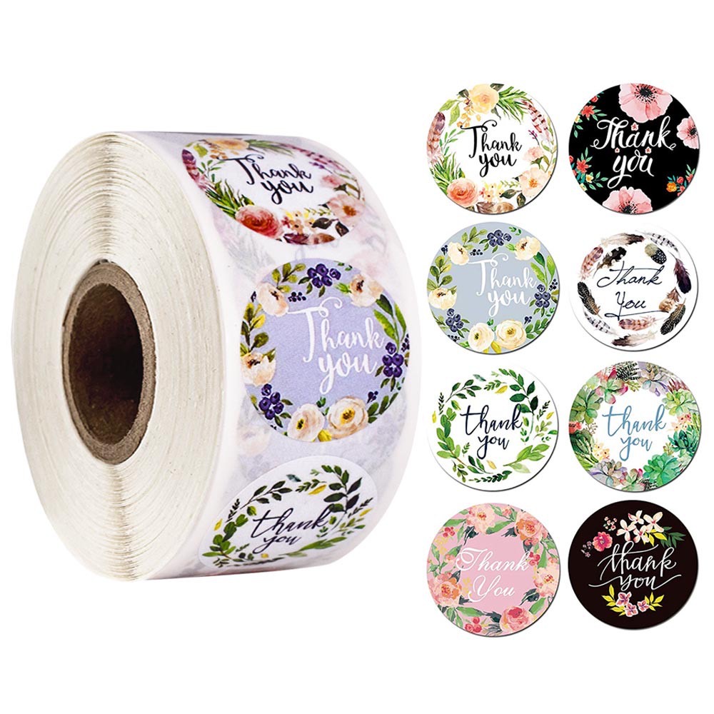 Giá Xưởng - Cuộn 500 Sticker Thank You 25mm Miếng Dán Hình Hoa Xinh Xắn