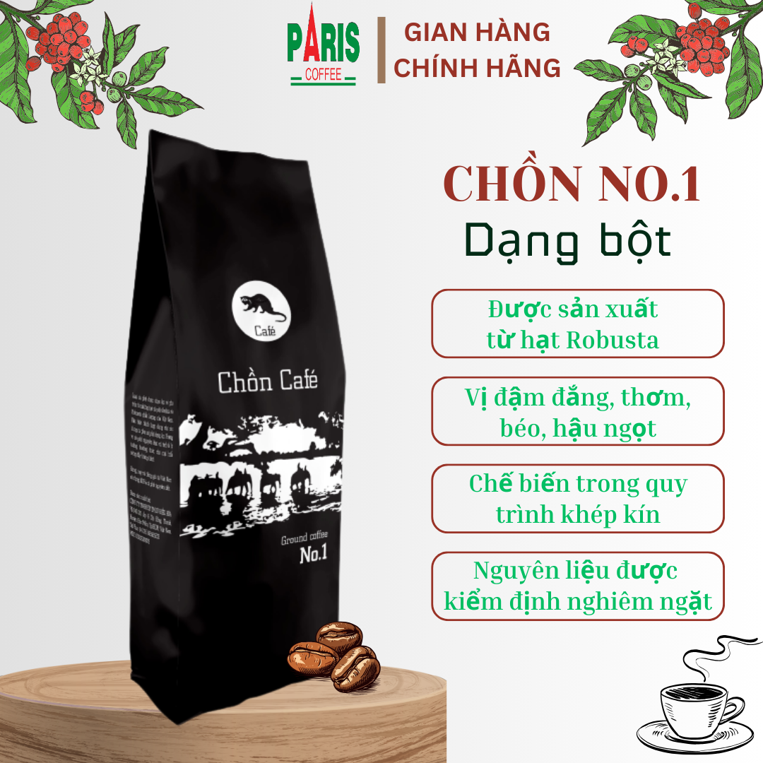 Cà phê bột pha phin - Chồn café No.1- Đắng đậm, thơm, béo, chuyên pha cà phê đen (500gr)