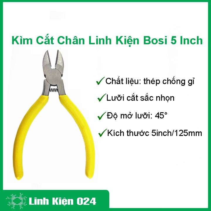 Kìm cắt chân linh kiện Bosi 5 Inch, kìm cắt đa năng lưỡi dày