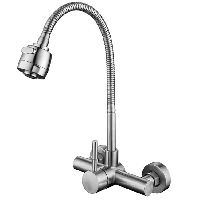 Vòi rửa chén bát nóng lạnh cao cấp inox 304 cnl420 kèm 2 dây nóng lạnh và phụ kiện lắp.