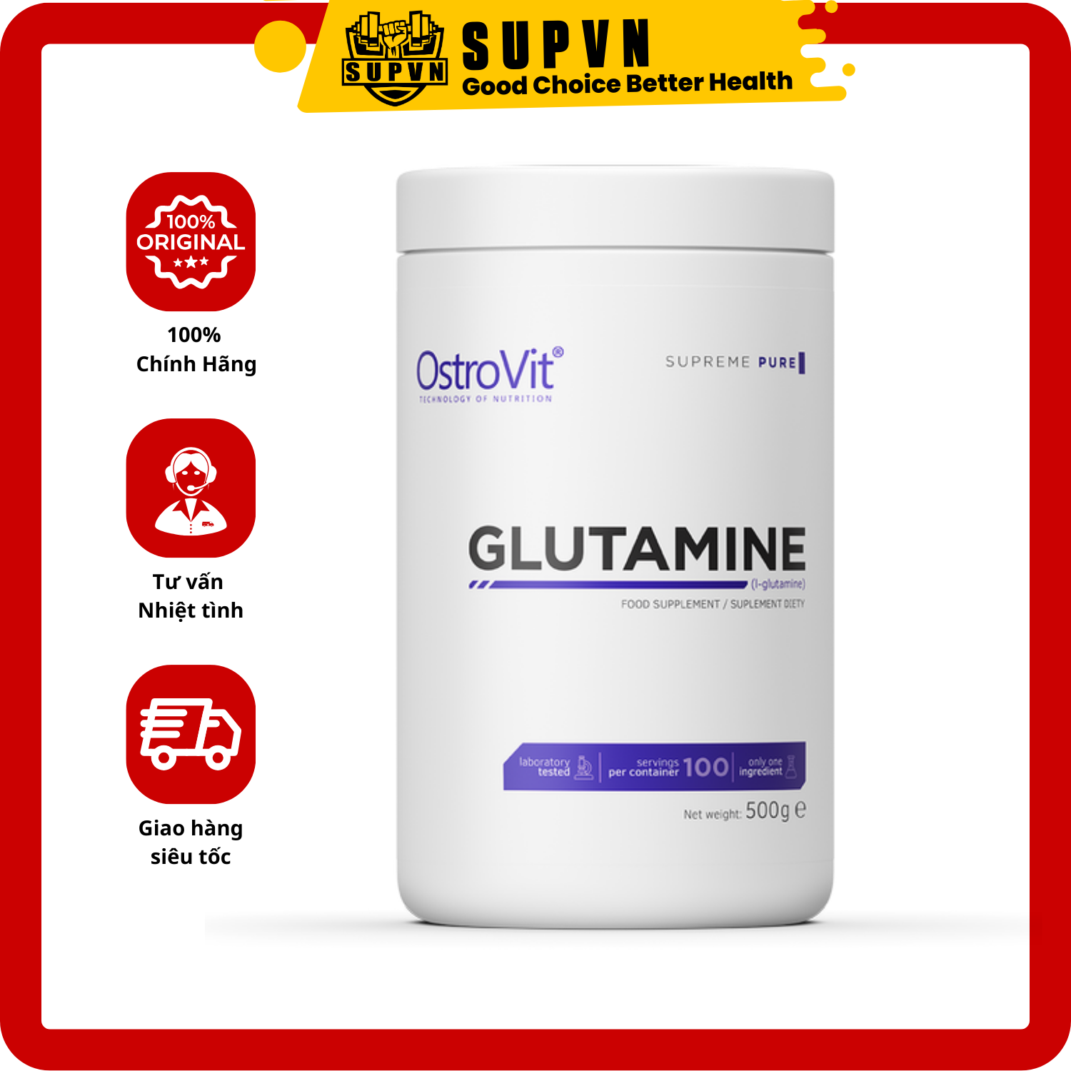 Glutamine Ostrovit 100 lần dùng - Đơn chất Glutamine 500g
