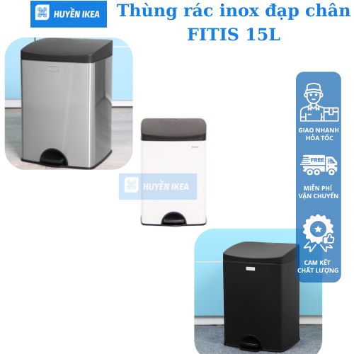 Thùng rác inox đạp chân FITIS giảm chấn chống vân tay Vuông 15L cho nhà bếp văn phòng