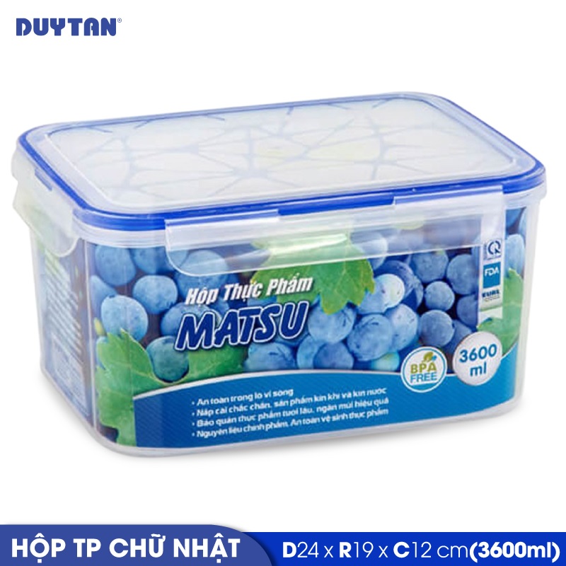 Hộp đựng thực phẩm chữ nhật nhựa DUY TÂN Matsu 3600ml (24 x 19 x 12 cm) - 03260
