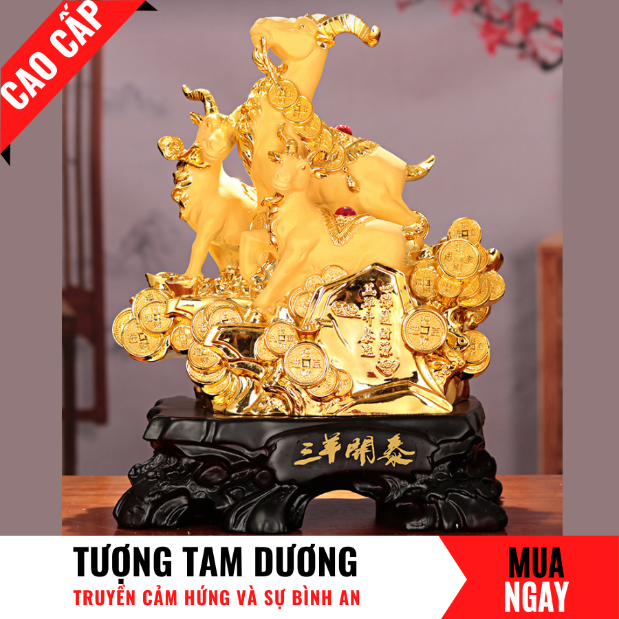 Tượng dê tam dương con giáp thịnh vượng bằng vàng cát mỹ nghệ cao 38cm