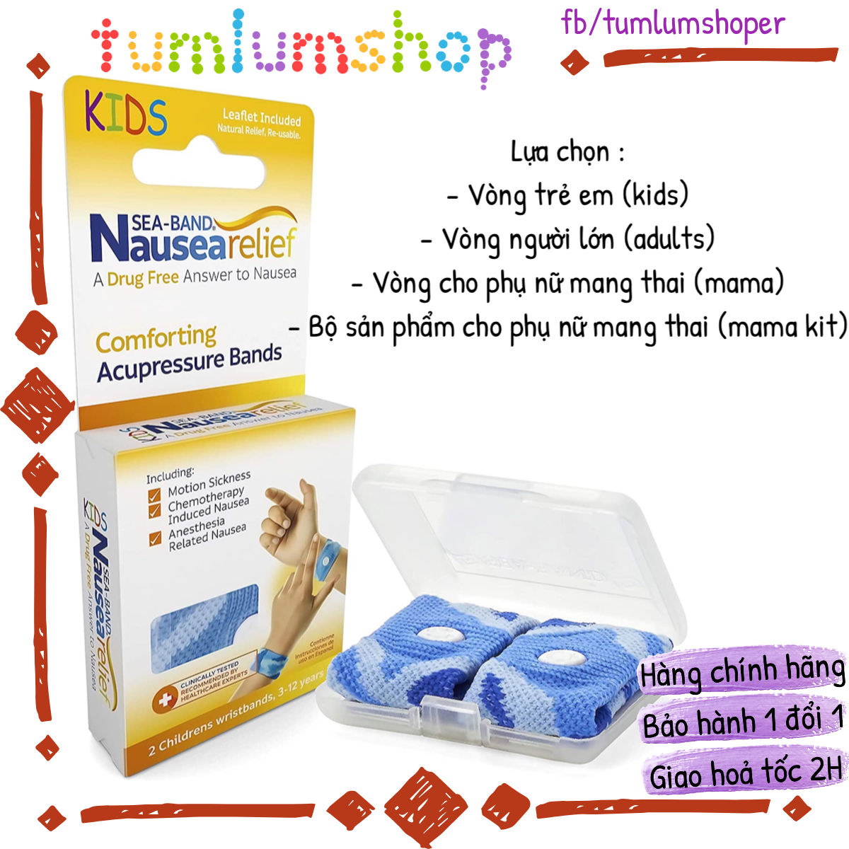 [Trẻ em - Người lớn - Bầu]Vòng đeo tay chống say tàu xe Sea-Band của Mỹ