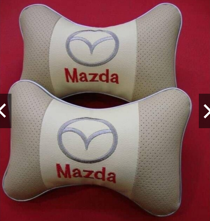 Gối tựa đầu ô tô cao cấp thêu logo hãng xe mazda - Màu kem - ảnh thật