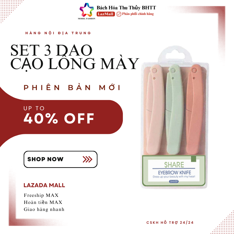 Set 3 dao cạo lông mày, dao tỉa lông mày gấp gọn hàng nội địa trung BHTT101