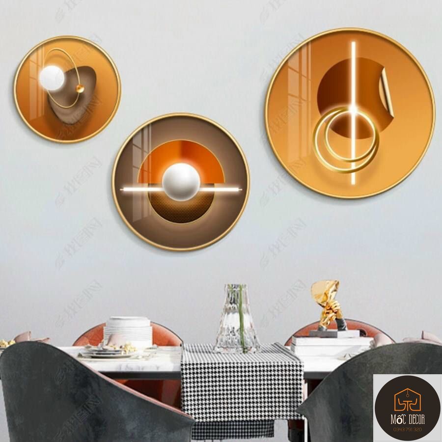 Tranh tráng gương tròn - combo 3 bức Mốc Decor giảm giá kịch sàn treo phòng ăn, phòng khách, tranh decor trang trí phòng ấn tượng, độc đáo