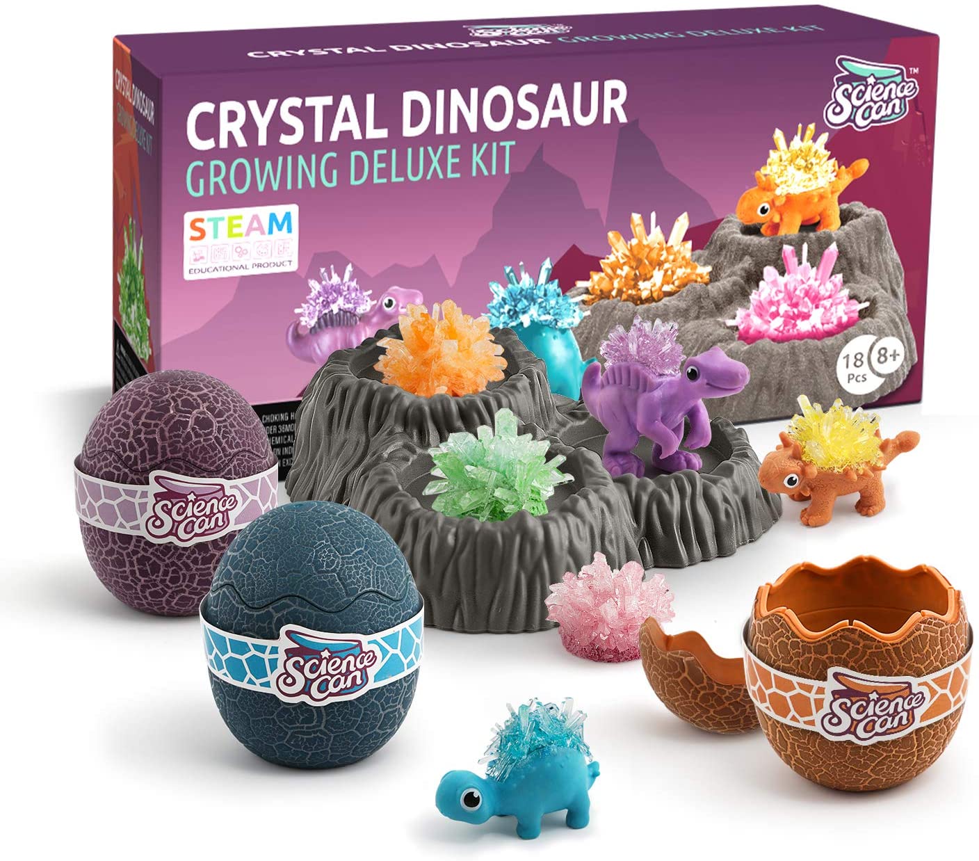 Bộ đồ chơi khoa học nuôi trồng tinh thể hãng Top Bright Sciene Can Crystal Growing Kit là bộ ươm mầm thủy tinh thể với 3 chú khủng long giúp trẻ phát triển tư duy khoa học thông minh qua các thí nghiệm dành cho bé từ 6 tuổi