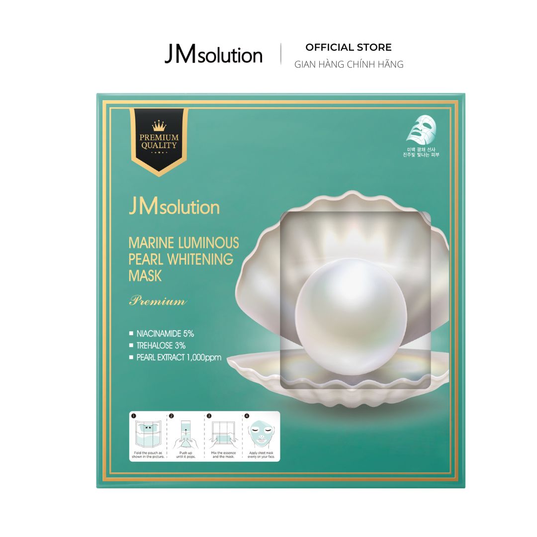 Mặt Nạ Dưỡng Trắng Cao Cấp JMSOLUTION MARINE LUMINOUS PEARL WHITENING MASK PREMIUM(1 Hộp x 5 Miếng)