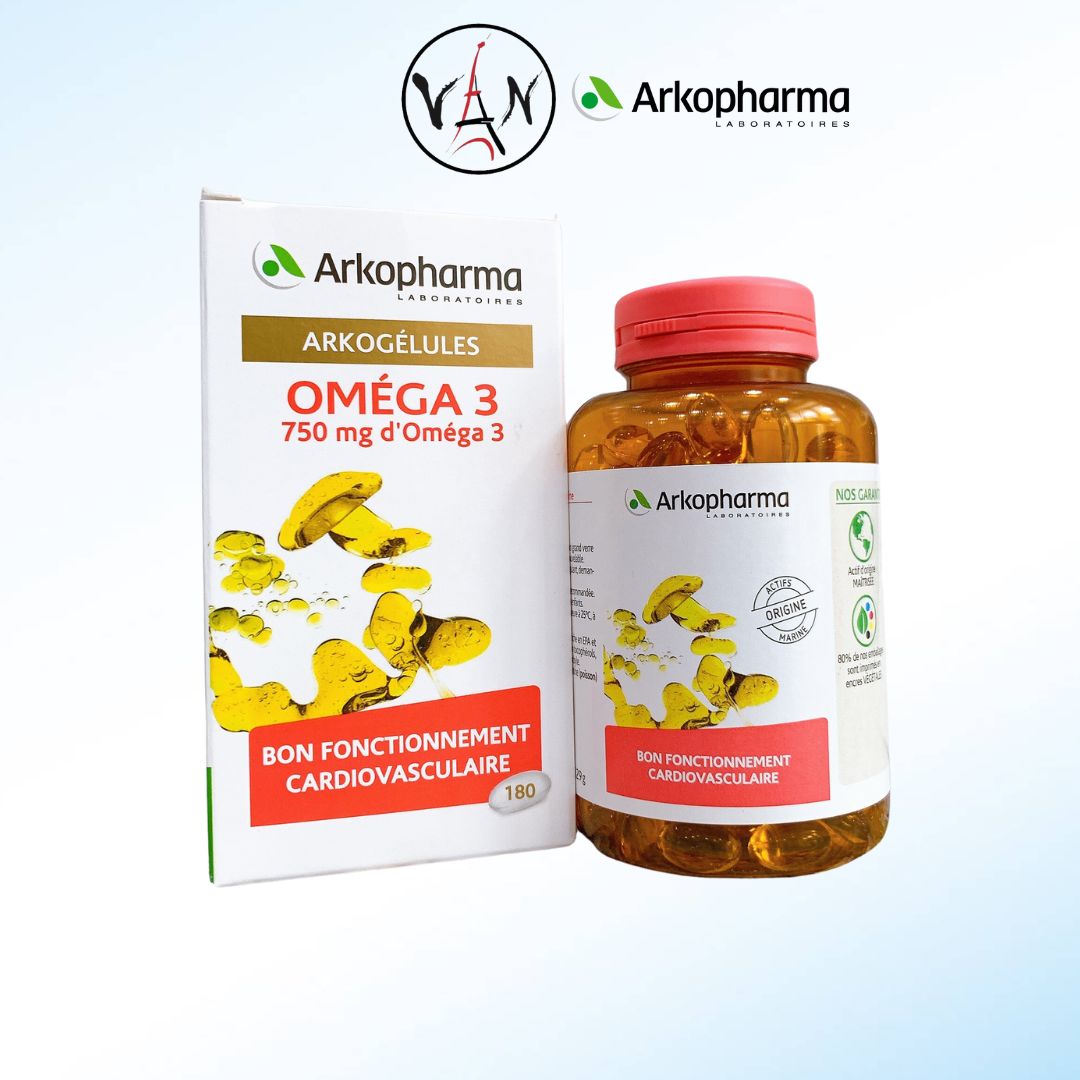 Viên uống dầu cá hỗ trợ tim mạch arkopharma arkogelules omega 3 180 viên